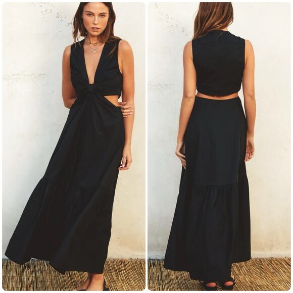 BOBBI ROCCO Axel Midi Ruffle Cut Out Dress Black Size Large NEW WITH TAGS - Picture 1 of 12